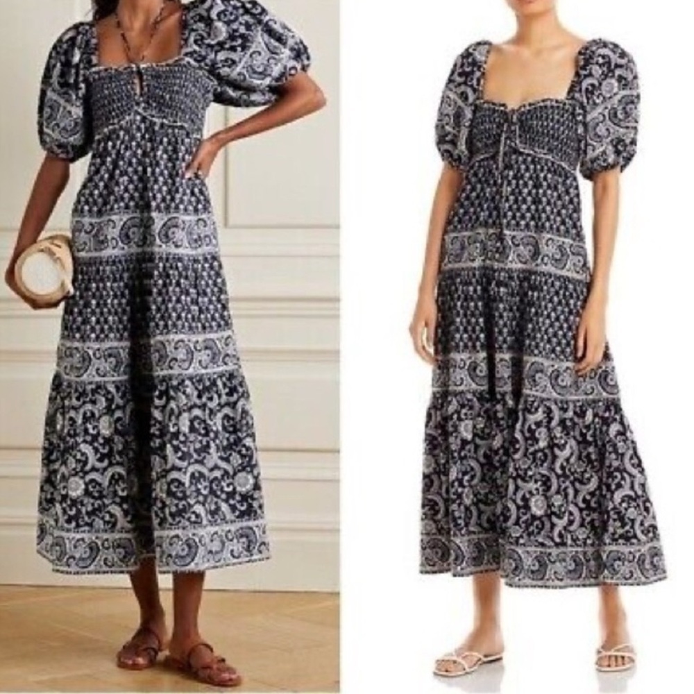 Sea New York Jasper Dress Short Puff Sleeve Tiered Maxi Dress XXS